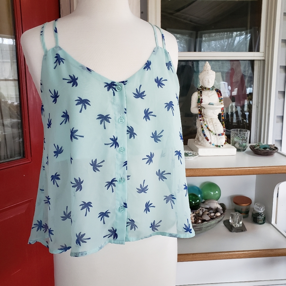 MINE Strappy Summer Palm Tree Tank Size Large